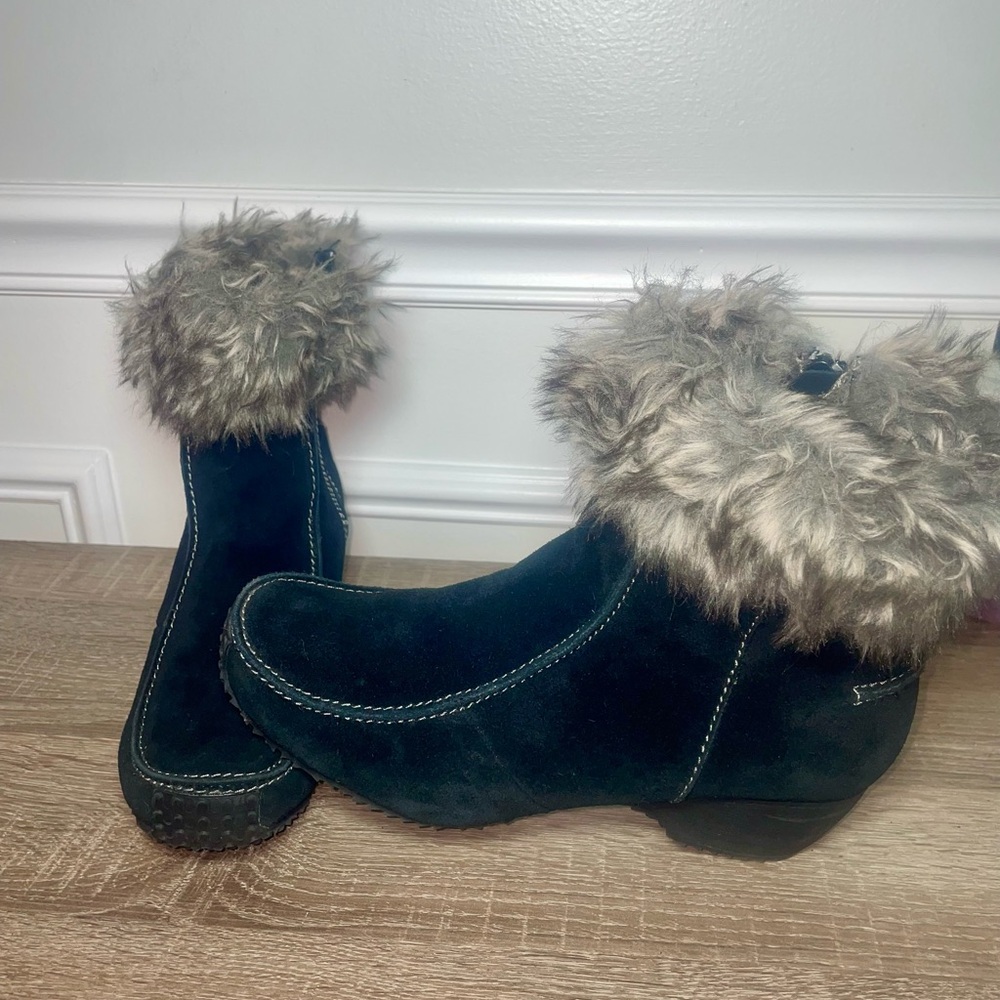 SPORTO Womens 9.5 Black Suede Fur Lined Insulated Zip Up Ankle Boots